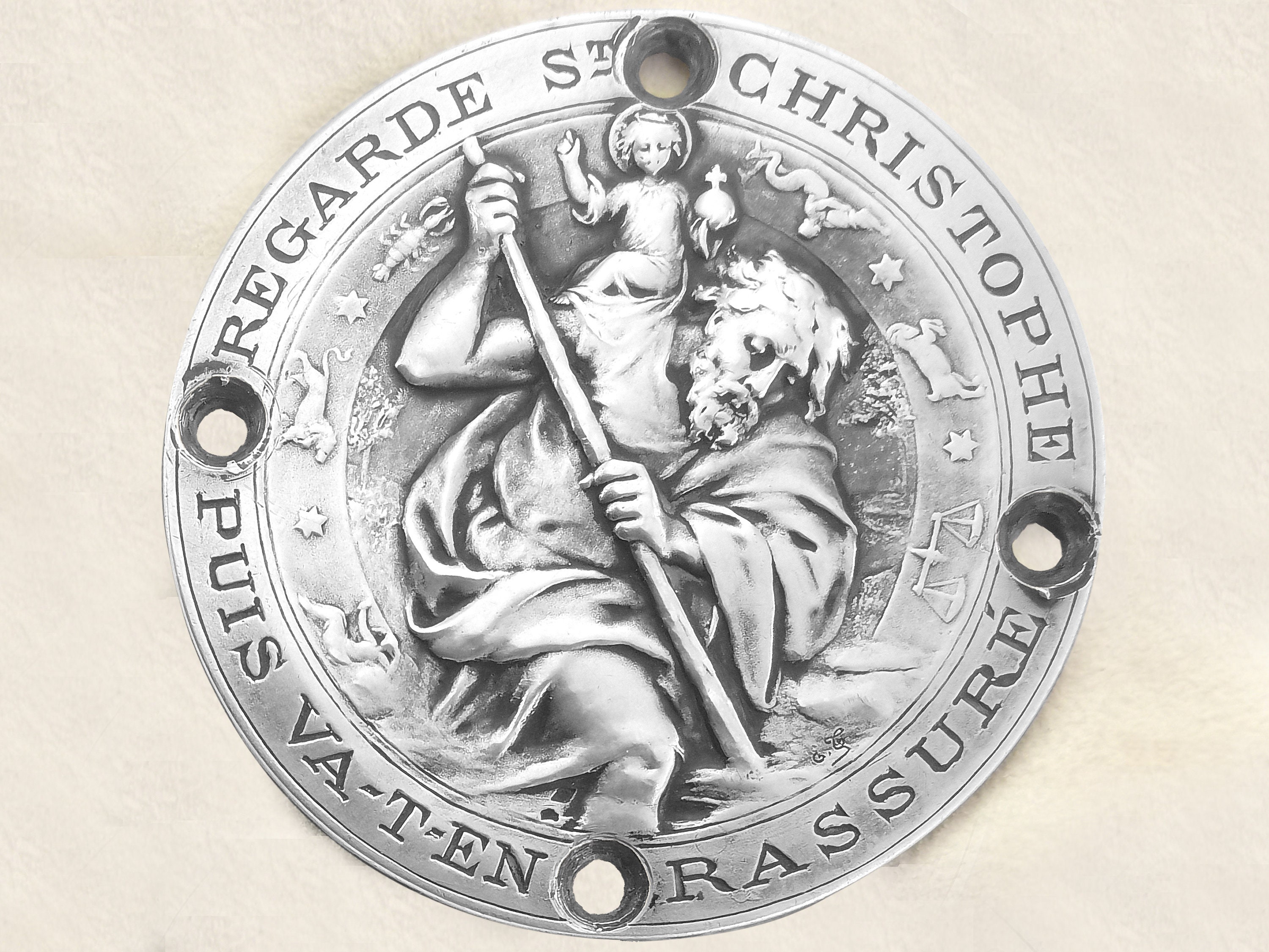 Medalla De San Cristóbal IGJ - Protector De Conductores (Latón Plateado, 2.5x2.2cm)