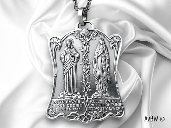 Pendentif Ancien Argent Massif 925 – Médaille Religieuse Vierge Et Jésus