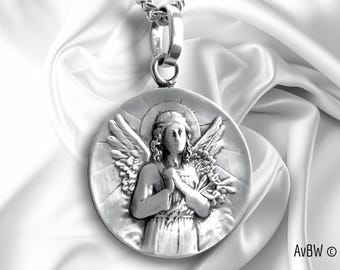 Medaille met biddende engel van 925 sterling zilver - Doopbeschermingshanger - Paasklokken omgekeerd - Religieuze sieraden - Beschermengel