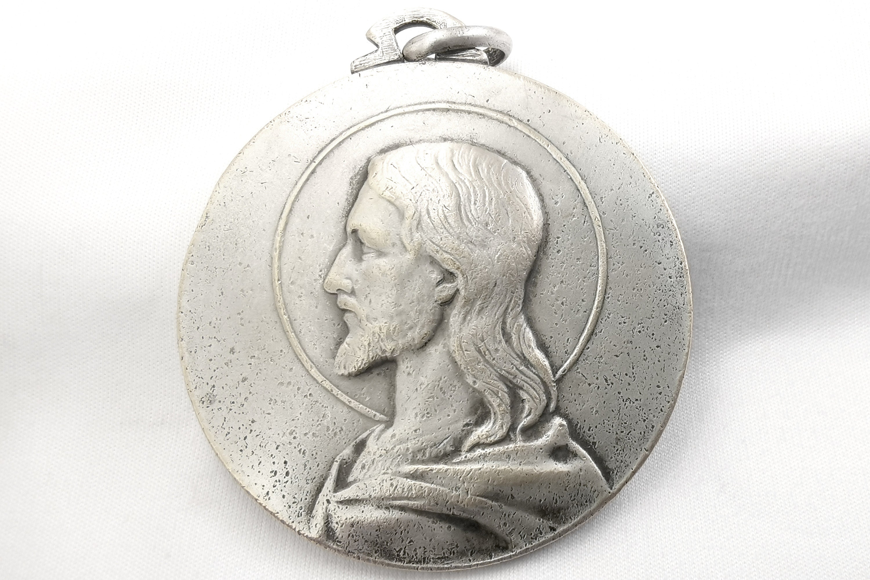 Médaille Antique de Jésus, Paroisse St Julien,/Very Large & Heavy Medal Of Jesus, Julien Parish, Sil