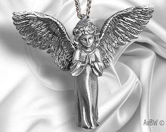 Großer Schutzengel-Anhänger aus Sterlingsilber – Göttlicher Schutz – Betender Engel, spirituelles Geschenk – Jugendstil – Heiliger Schmuck
