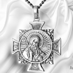 Croix de Saint Benoît, pendentif en Argent Massif, Symbole de Protection Divine, de Foi, Bijou Artisanal Religieux design Antique Français