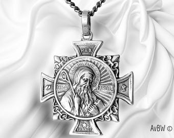 Saint Benedict Cross pendant in Sterling Silver - Symbol of Divine Protection - Faith for Home and Work - Artisanal Religious Jewelry piece