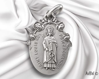 Medal of Saint Louis IX king of France - sterling silver pendant Christian gift religious jewelry French Antique Style - Unique Design