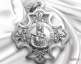Medal, pendant cross Scapular Our Lady of Mount Carmel - Sterling Silver Mary, heart of Jesus gift Jewellery Religious Christian openwork