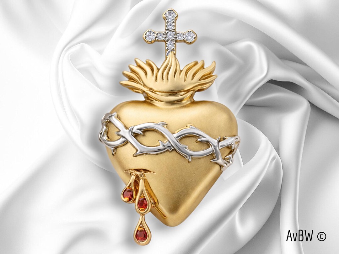 Sacred Heart of Jesus Necklace – 925 Sterling Silver & 18K Gold Plated ...