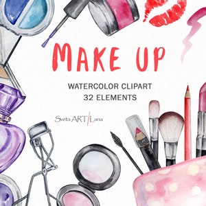 Watercolor Makeup Clipart | Cosmetics Clipart | Makeup Brushes | Beauty Girl Clipart | Beauty Salon visagiste | perfume | nail polish png