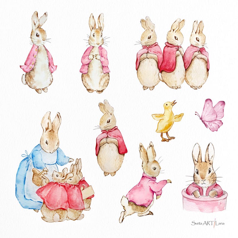 Peter Rabbit Pink R Peter Rabbit Pink Clipart | Watercolor Rabbit PNG | Beatrix Potter Art ...