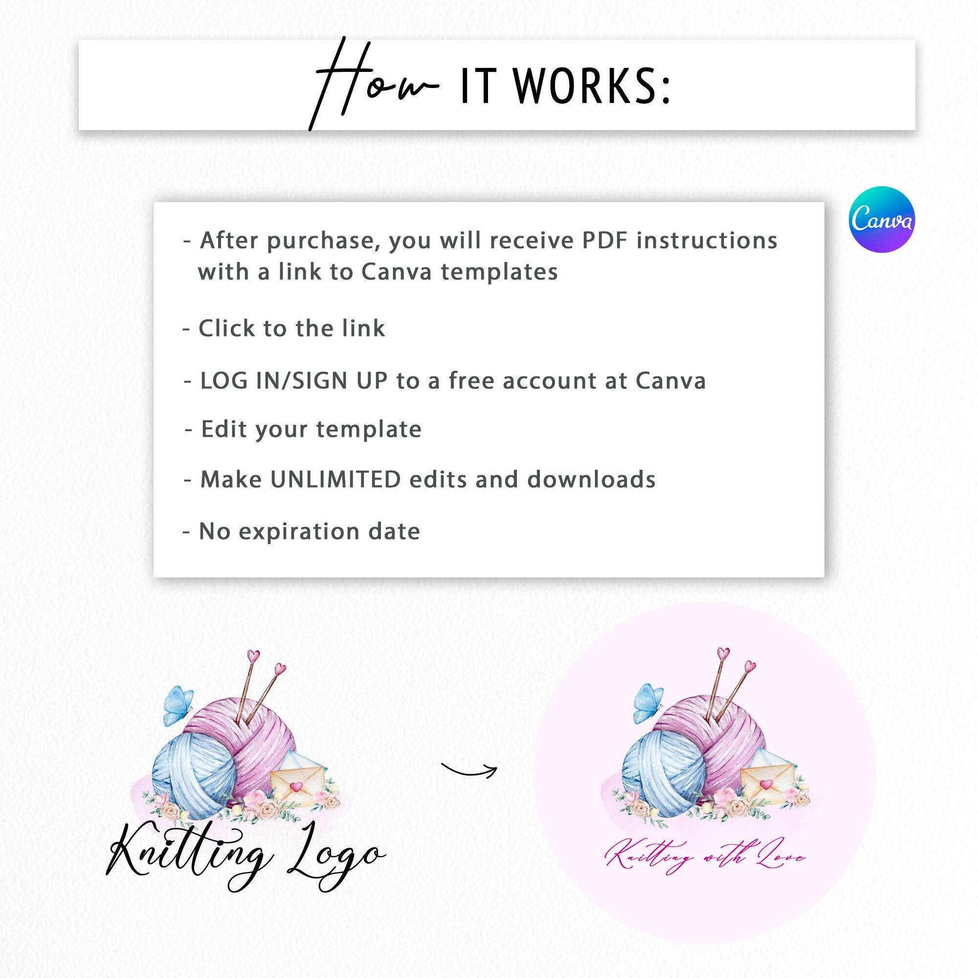 Knitting Logo | Watercolor Yarn Logo | Crochet Premade Logo | Handmade ...