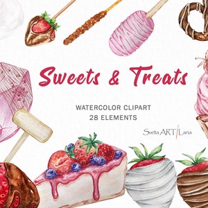 Clipart breekbare harten | Met chocolade bedekte aardbei-clipart | Clipart ijslolly's | Dessert downloaden | aquarelsnoepjes en lekkernijen, png
