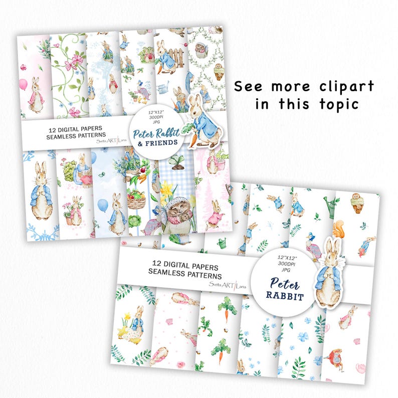 Peter Rabbit Pink Clipart | Watercolor Rabbit PNG | Beatrix Potter art images | Cute Bunny Flopsy illustrations | baby nursery | WPRC78 image 10