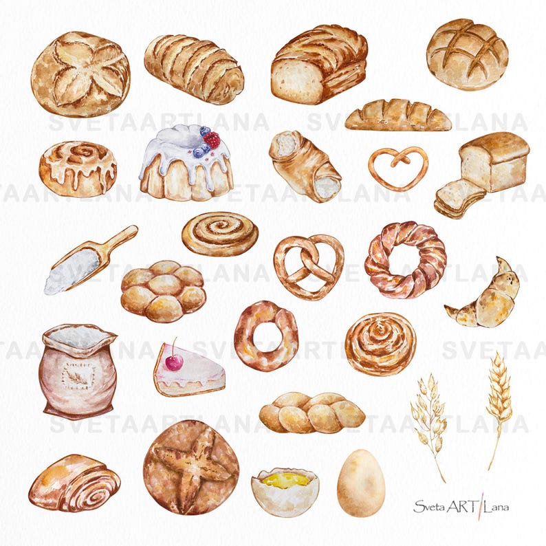 Digital bakery clipart set with 27 elements
