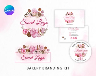 Editable Bakery Business Bundle | Bakery business card | Watercolor Heart Breakable Logo Branding | Sweet Treats Premade Edit Logo Template