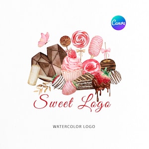 Heart Breakable Logo Watercolor Strawberry Chocolate | Cakesicle logo | Sweet Treats Logo Design | Cake Pops | Bake Logo | Home Bakery Logo