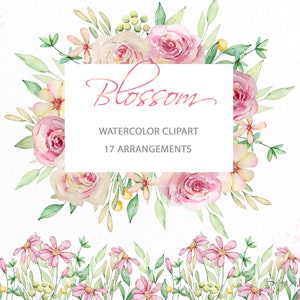 Aquarell Blumen Rahmen Clipart | floralen Ränder png | Hochzeit Clipart | Blumensträuße | Blumenkranz | Blush rosa Rosengesteck