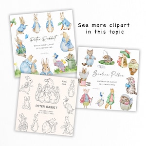 Peter Rabbit Pink Clipart | Watercolor Rabbit PNG | Beatrix Potter art images | Cute Bunny Flopsy illustrations | baby nursery | WPRC78 image 9