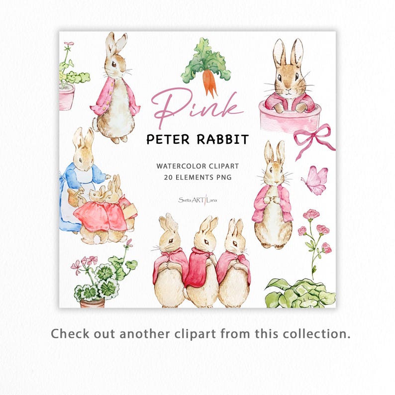 Peter Rabbit Pink R Peter Rabbit Pink Clipart | Watercolor Pink Flopsy PNG | Beatrix Potter ...