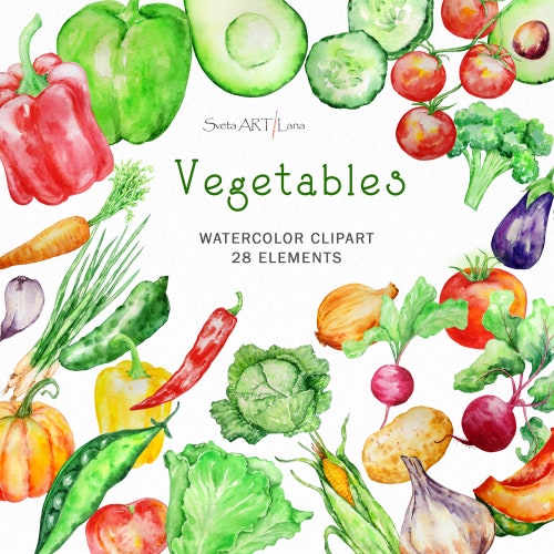 Watercolor Vegetables Clipart Healthy Food Ethical Living - Etsy