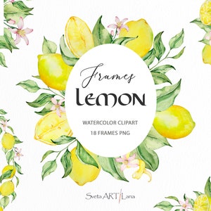 Watercolor Lemons Frames clipart | Tropical citrus png | Botanical summer citrus | flowers lemon wreath png | Mediterranean Lemon design png
