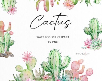 Watercolor Cactus Clipart | Cactus Frames | Mexican Cacti Greenery Border | Desert Floral Plants | Cactus Compositions png | WCSP32
