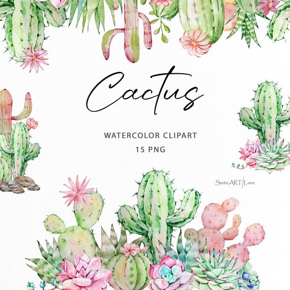 Watercolor Cactus Clipart | Cactus Frames | Mexican Cacti Greenery Border |  Desert Floral Plants | Cactus Compositions Png | WCSP32 - Etsy