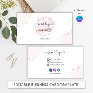 Bakery Business Card Template | Custom Business Card Editable | Printable Business Card Homebakery Design | Watercolor Sweet Treats Whisk