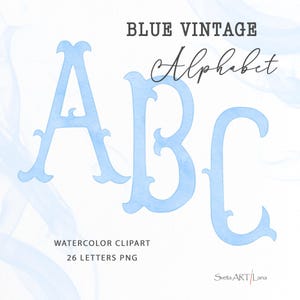 水彩ヴィンテージブルー文字 | モノグラムアルファベットクリップアート | ウェディングカリグラフィーレター | イニシャルシノワズリーデザイン | Grandmillennial