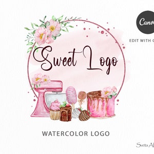 Logo Baking Watercolor Mixer | Logo Cakesicle | Logo Sweet Treats Premade | Logo Cake Pops | Logo piekarni | Logo niestandardowe | Logo truskawkowe