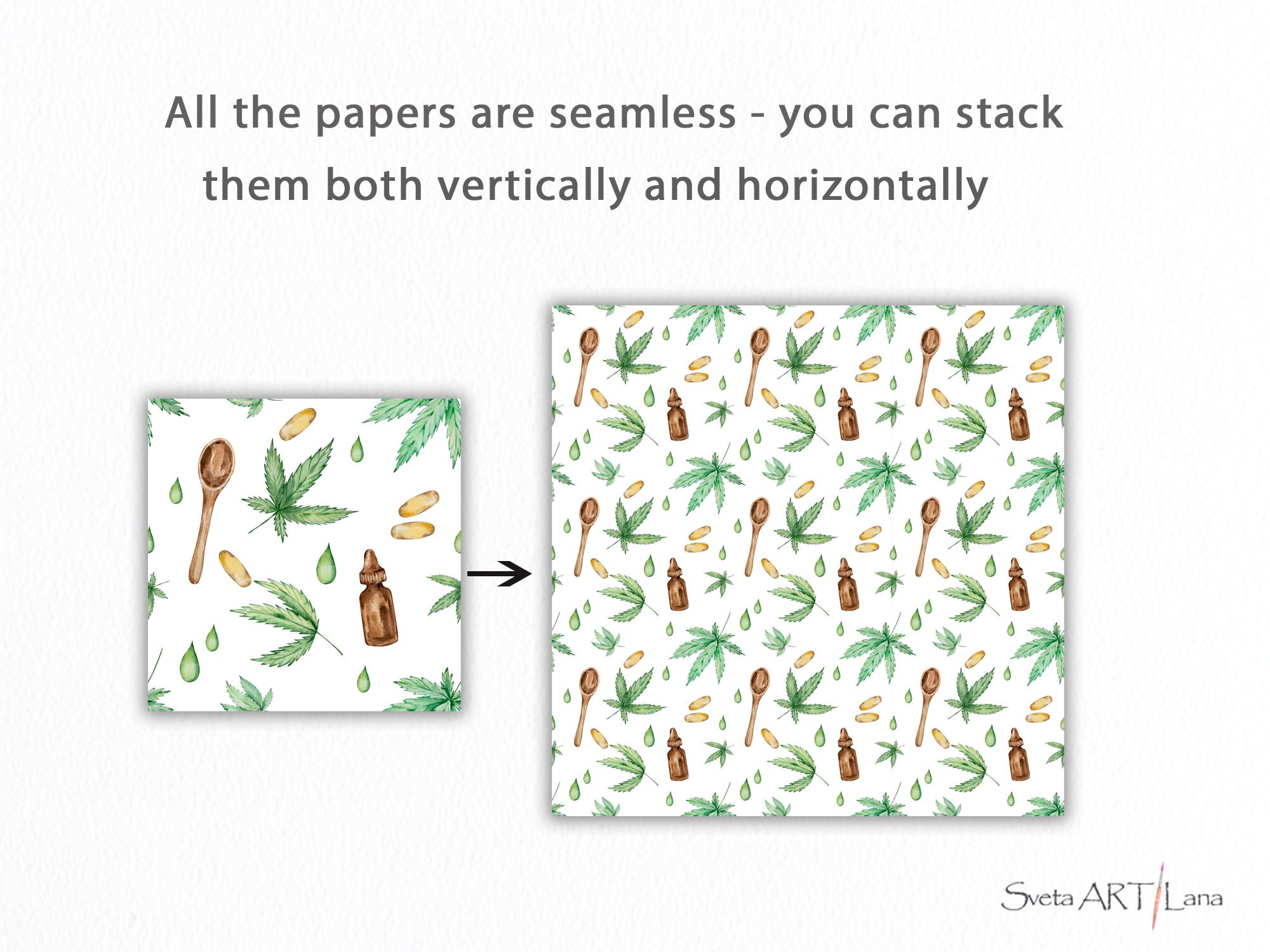 Cannabis Watercolor Digital Paper Hemp Wrapping Paper Etsy