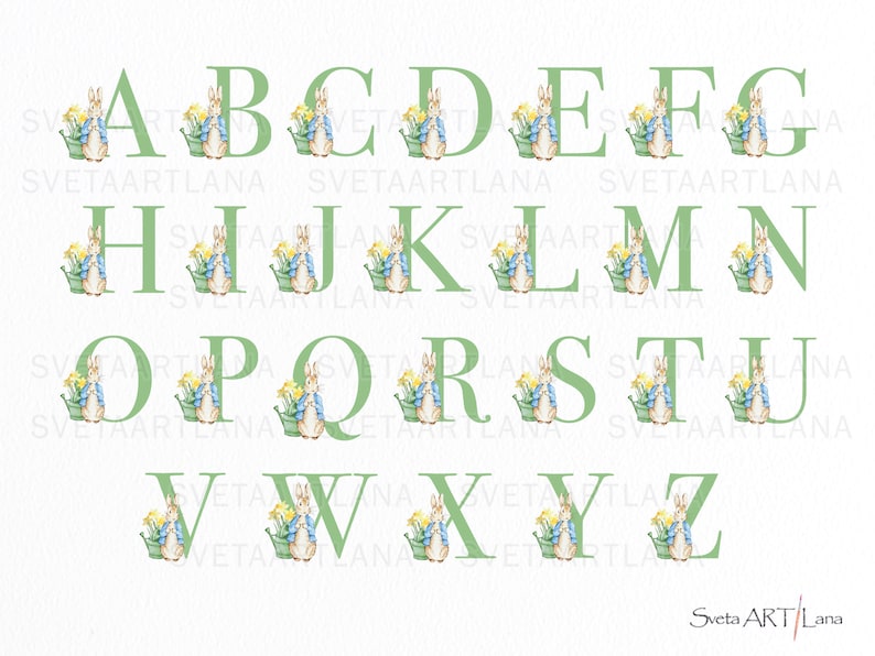 Peter Rabbit Green Rabbit Name Peter Rabbit Green Alphabet Clipart | Watercolor Cute Bunny PNG | Peter ...
