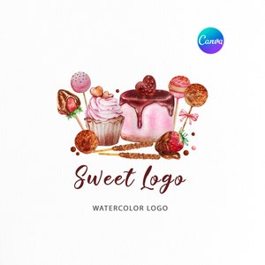 Baking Logo Cake Strawberry Chocolate | Watercolor Cupcake | Home Bakery Sweet Treats Logo Design | Cake Pops Logo | business custom logo