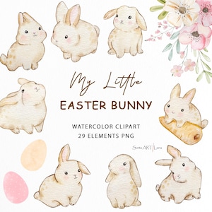 Watercolor Cute Little Bunny clipart | Watercolor Easter Rabbit png | Spring Bunny Clipart | spring floral easter png | baby nursery clipart