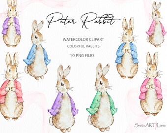 Watercolor Peter Rabbit Clipart PNG | Beatrix Potter Characters Art Images | Baby Shower Design | Nursery Flopsy Rabbit Colorful | WPRC78