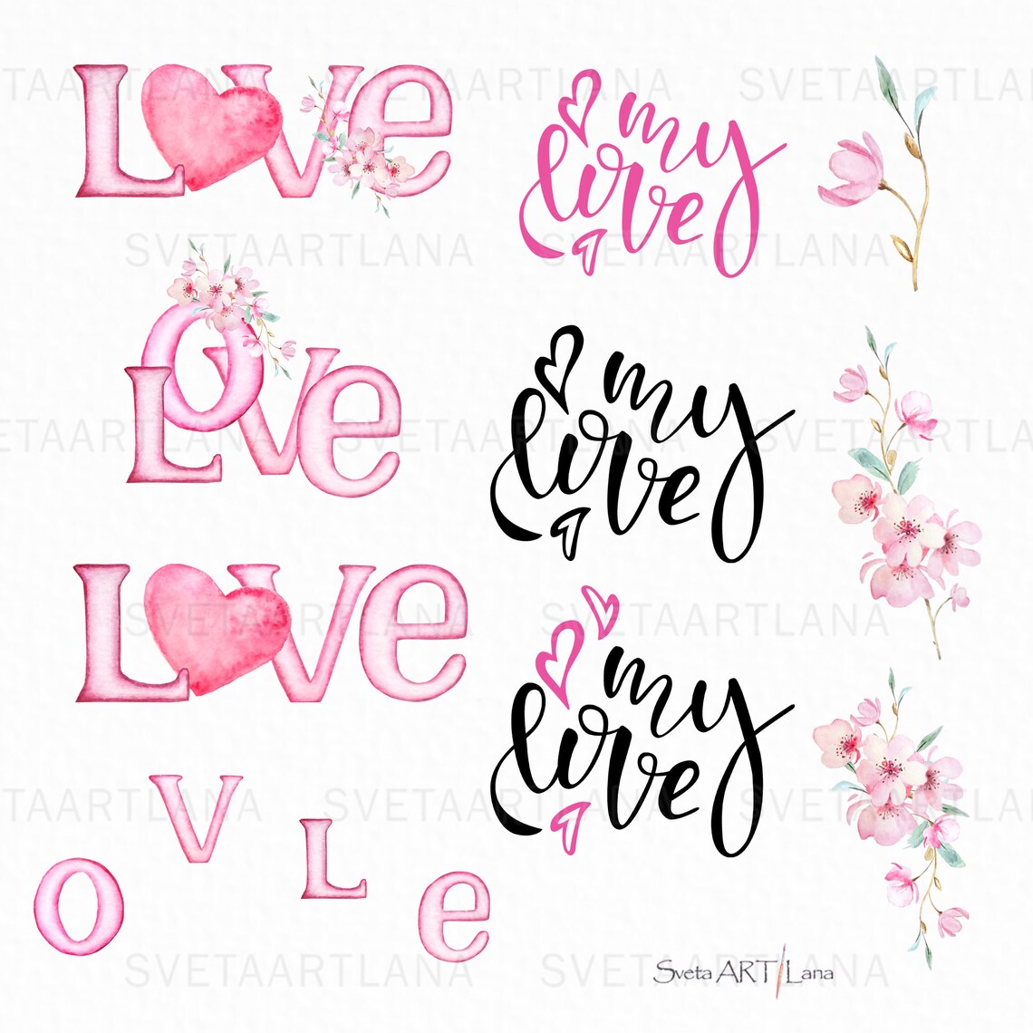 Valentine's Day Clip Art Watercolor Love Clip Art Wedding | Etsy