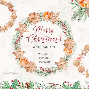Cornici di pan di zenzero di Natale Clipart / Cornici invernali ad acquerello / Bordo di Natale / Cornici di case di pan di zenzero / Composizioni dolci di Natale