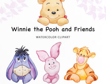 Aquarell Winnie Puuh und Freunde Clipart | Süße Tiere Illustration | Winnie the Pooh Clipart |  Kinderzimmer Babyparty Design