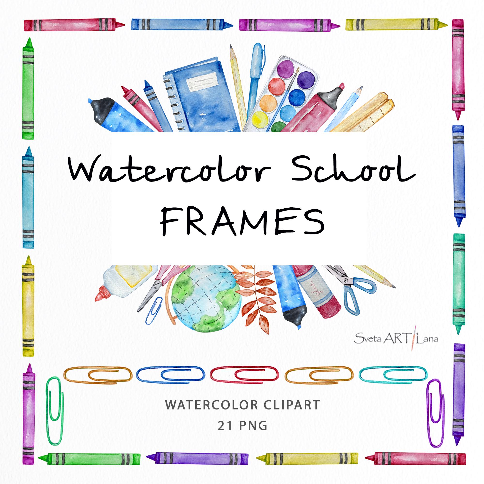 Watercolor School Frames Clipart | Back to School Frames | Cute School ...