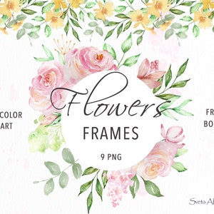 Watercolor Boho Roses Frames clipart | Floral seamless borders png | Wedding clipart | Elegant Flowers frames | Pink blush roses decor png