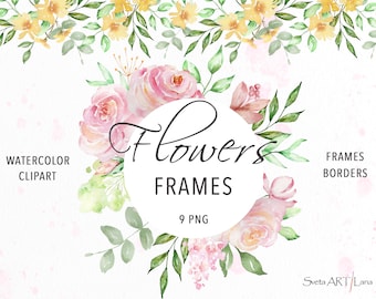 Watercolor Boho Roses Frames Clipart | Floral Seamless Borders png | Elegant Flowers Frame | Pink Blush Roses Clipart png | Soft Pink Floral