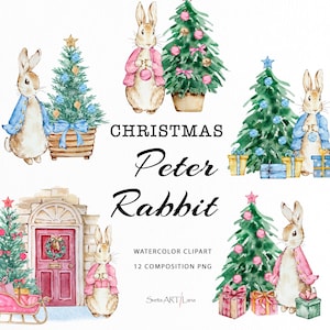 Peter Rabbit Clipart | Aquarell Winter Kaninchen PNG | Beatrix Potter Kunstbilder | Niedliche Hasenillustration | Baby Kinderzimmer Clipart