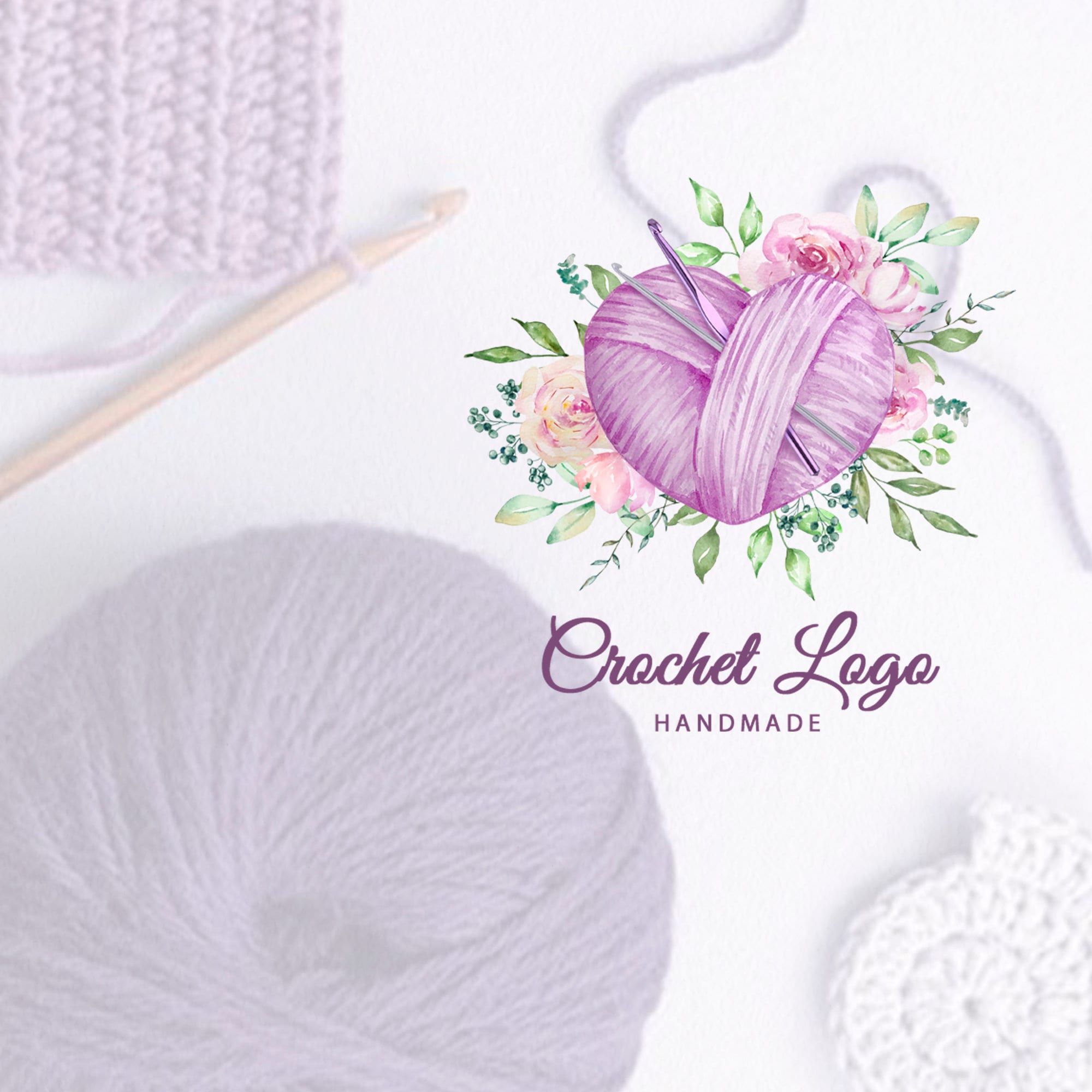 Crochet Logo | Watercolor Knitting Logo | Yarn Premade Logo | Etsy Shop ...