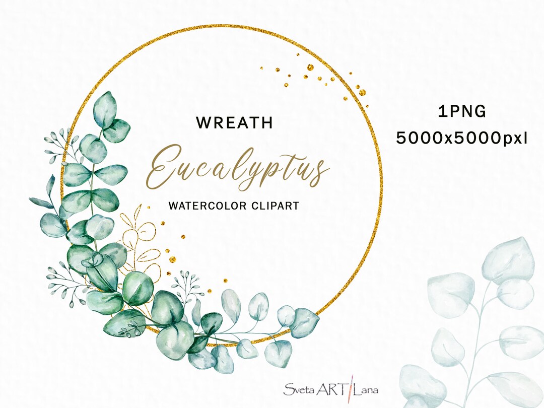 Watercolor Eucalyptus Wreath Clipart Greenery Wreath Rustic - Etsy
