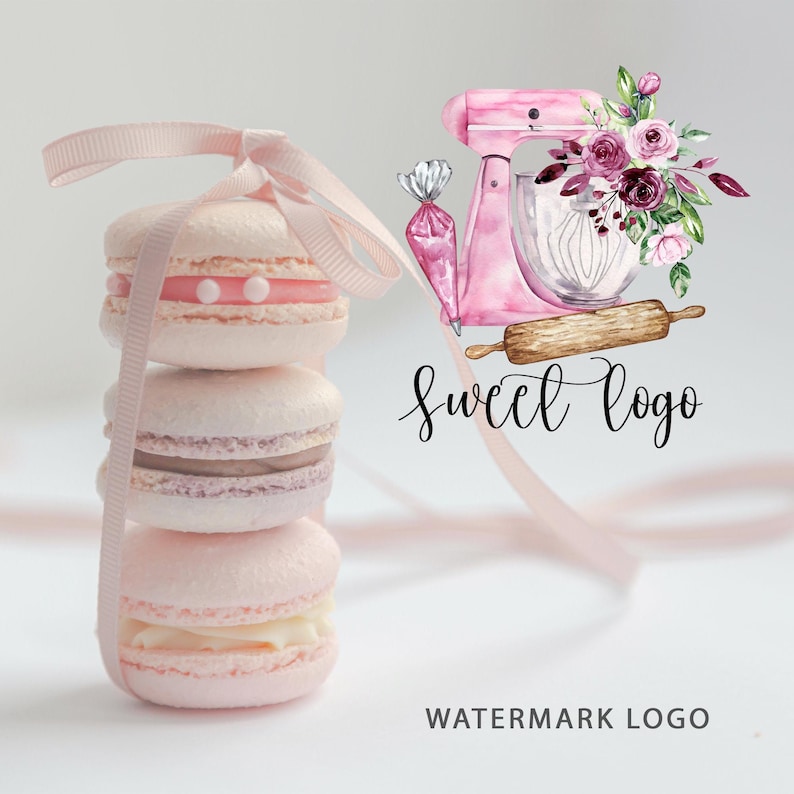 pink watercolour bakery logo | etsy | cake logo... Baking Logo Pink Mixer | Watercolor Premade Bakery Logo | Dessert Sweet ...