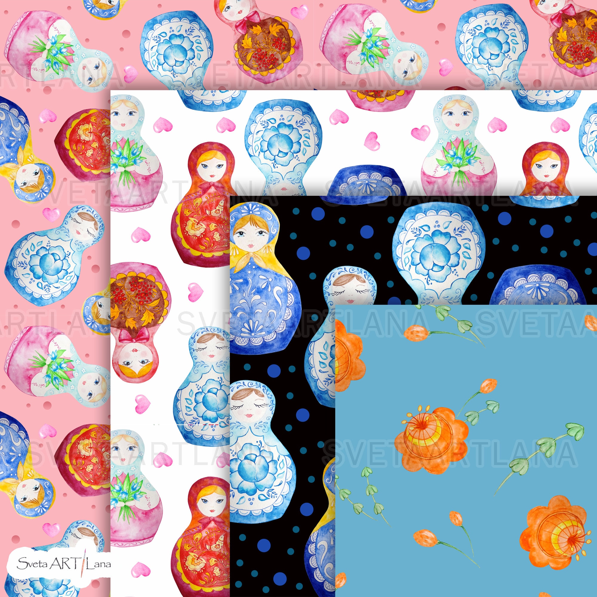 Matryoshka Digital Paper Nesting Dolls Patterns Russian | Etsy