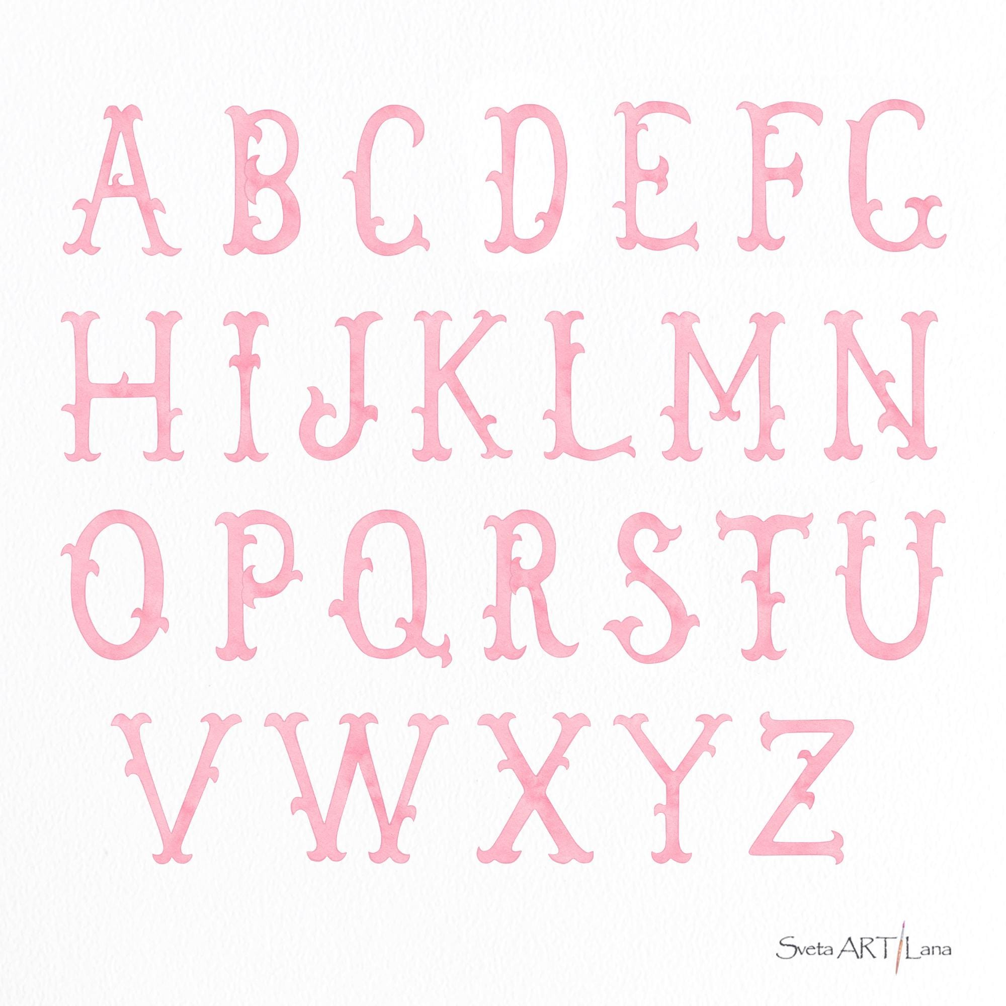 Watercolor Vintage Light Pink Letters | Monogram Alphabet Clipart ...