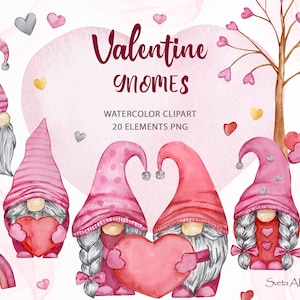Valentine Gnomes PNG Clipart | Aquarela Dia dos Namorados | Gnomo Casal Amor | Gnomos Nórdicos | Amor Gonk Sublimação png | Seja meu clipart