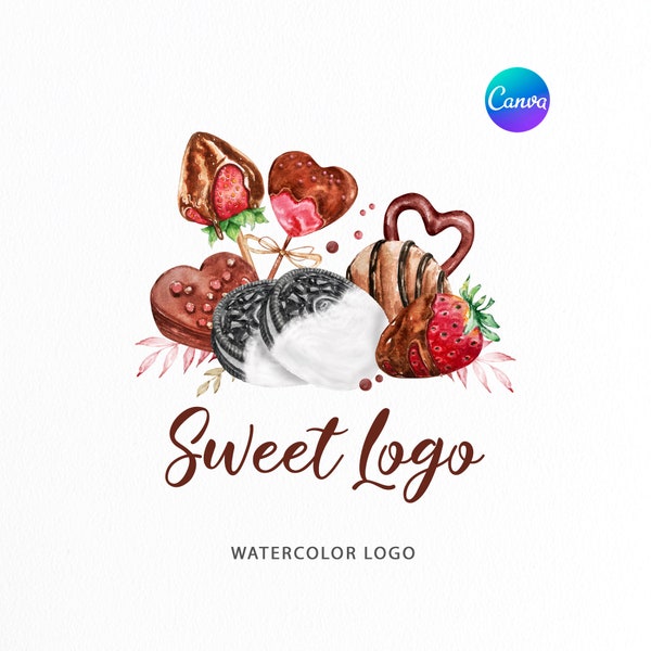 Bakery Logo Strawberry Chocolate | Watercolor Sweet Treats Logo Design | Cake Pops Logo | custom logo | Baking Logo | Pastry Chef business