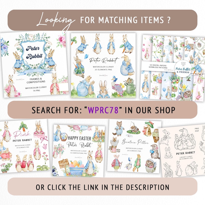 Peter Rabbit Pink Clipart | Watercolor Rabbit PNG | Beatrix Potter art images | Cute Bunny Flopsy illustrations | baby nursery | WPRC78 image 4