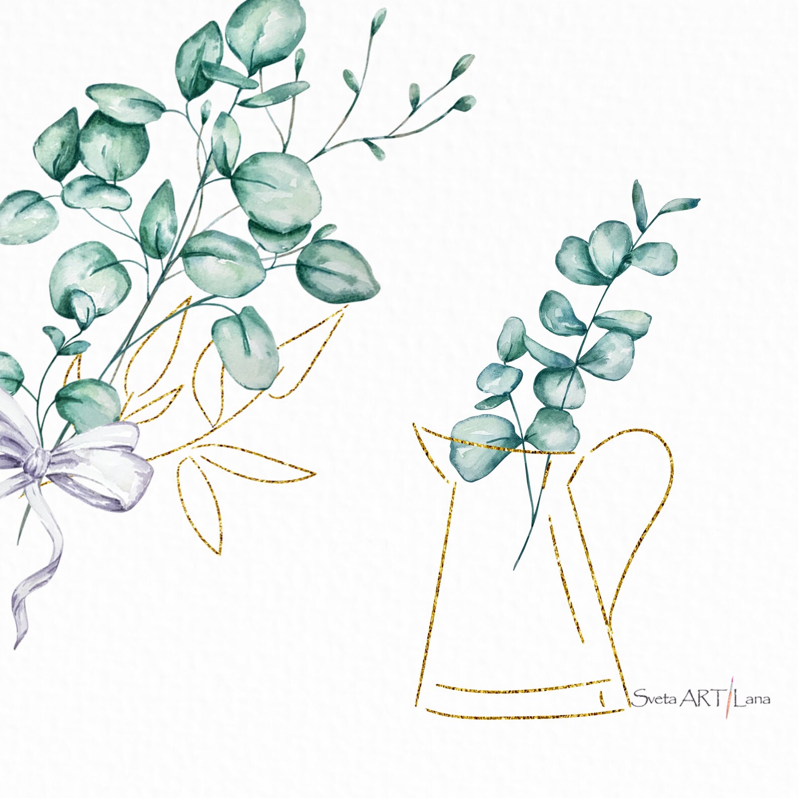 Watercolor Eucalyptus Clipart | Greenery Floral Clipart Png | Evergreen ...