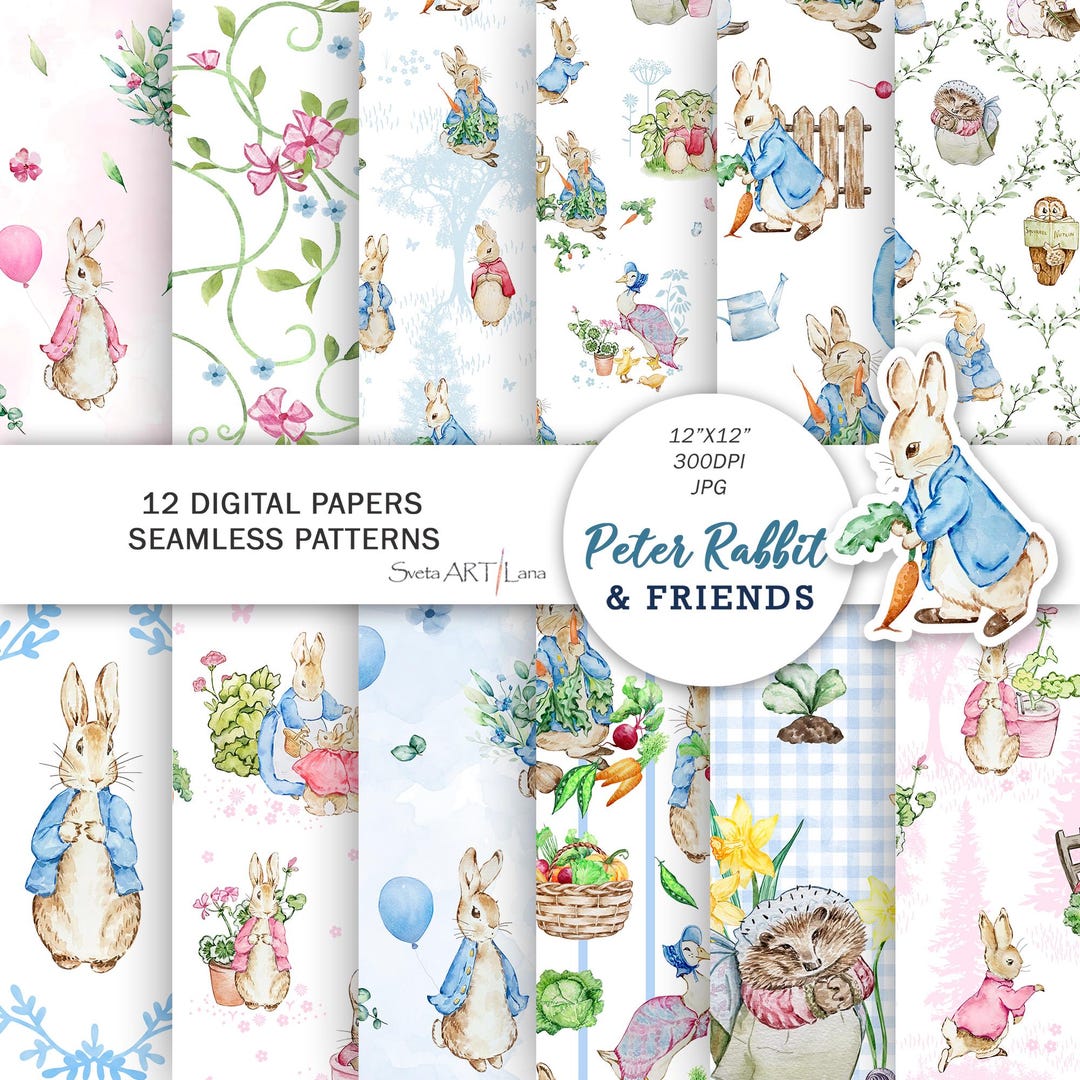 Peter Rabbit Digital Paper | Watercolor Peter Rabbit and Friends ...